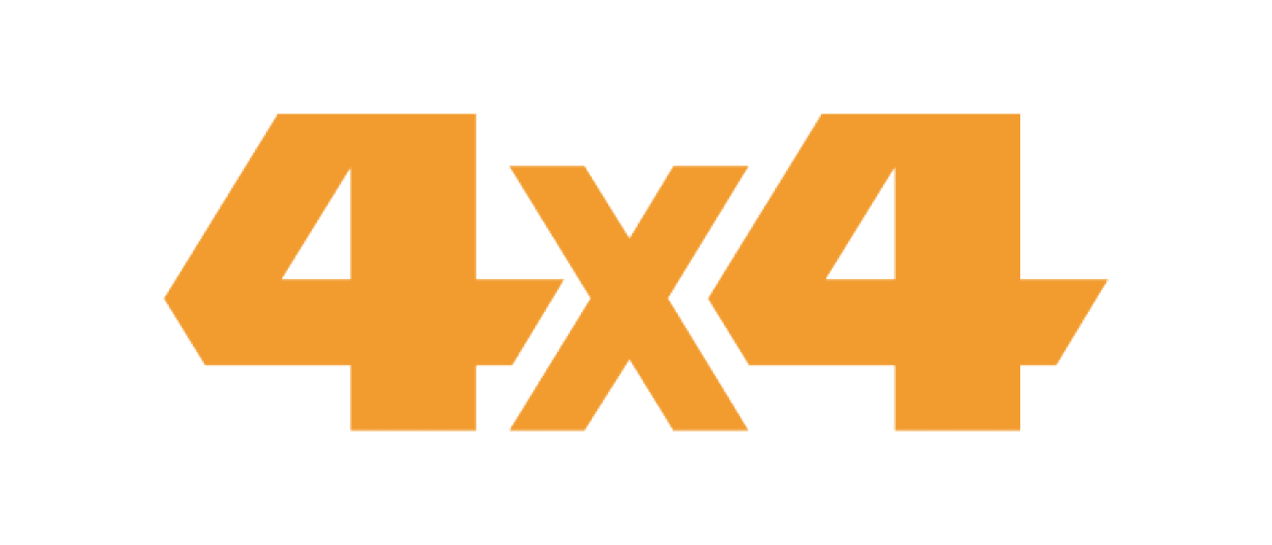 Large, bold orange text reading 4x4 on a light gray background.