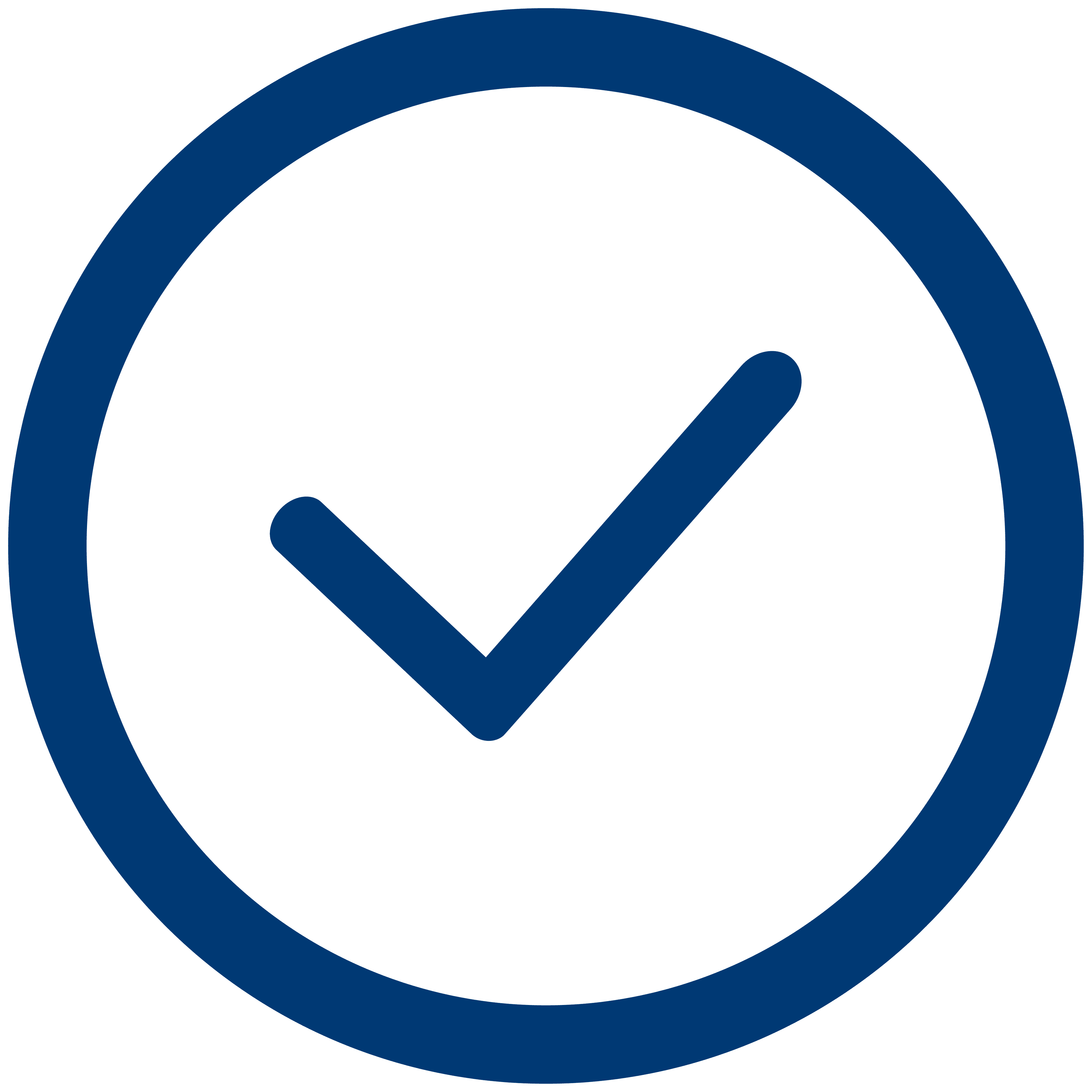 A bold blue check mark inside a blue circle, centered on a white background.